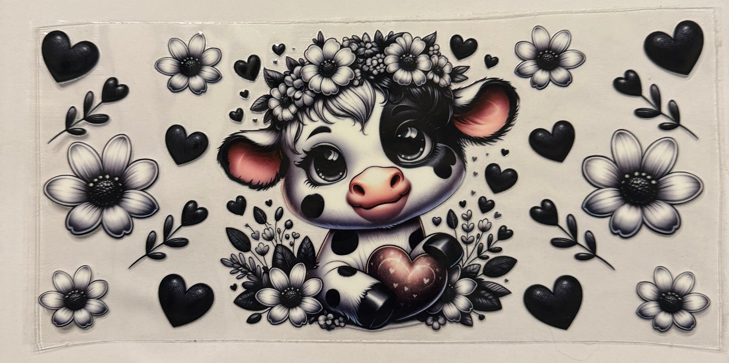 Black and white flower cow