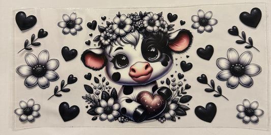 Black and white flower cow